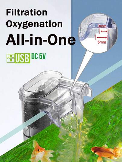 Filtro de aquário 3 em 1, dispositivo de parede tipo cascata, bomba de circulação de oxigênio para peixes pequenos, máquina multifuncional, interface universal USB, ciclo de filtragem automática de água para aumentar o oxigênio do aquário de micro-peixes, instalação gratuita especial de parede