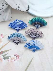 10pcs Chinese Retro Double-Sided Printed Double-Hole Ceiling Fan Accessories Willow Leaves, Plum Blossom DIY Acrylic Handmade Fan Bracelet Pendant