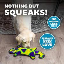 Outward Hound Durablez Large Gecko Stuffing-Free Squeaky Plush Dog Toy For Puppies & Dogs - Interactive, Soft Yet Tough, No Mess, Jumbo Squeaker, Long-Lasting Play, 17.5 Inch, Multicolor - Thằn lằn xanh - Xem 4