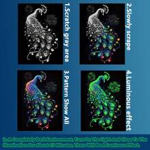 Zestaw 4 sztuk świecącego w ciemności papieru do rysowania, kreatywne wzory wielorybów, motyli, pawii i podwodnego świata, kolorowy zestaw do malowania metodą rysowania, łagodzący stres, nie wymaga kolorowania, prezent do samodzielnego malowania - Papier do scrapbookingu świecący/4 arkusze - Zobacz 5