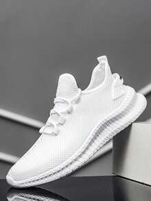 男士步行鞋，超轻网球跑鞋，网眼面料防滑休闲舒适健身运动鞋，透气白色 2000 年代风格情人节创意 - 白 - 查看 11