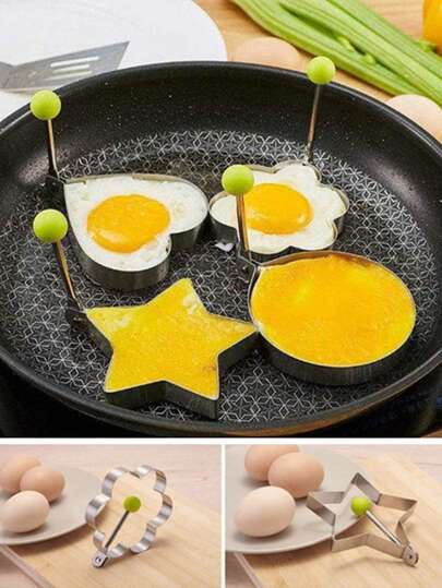 4pcs/1 Omelet Mold - Round Omelet Maker, Heart-Shaped Star-Shaped Pancake Mold, Stainless Steel Omelet Maker, Cooking Egg Accessories, Kitchen Utensils, Omelet Maker, Omelet Mold, Omelet Cooking Tools, Kitchen Accessories, 5-Piece Frying Pan, Stainless Steel Egg Cooking Ring, Heart, Flower, Star, Mica, Round Pancake Mold Set,