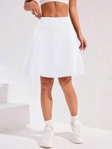 Women'S 2-In-1 High-Waist Mid-Length Tennis Skirt With Built-In Shorts Pocket - Quick-Dry Athletic Yoga Skirt, 20" Knee-Length Golf Skirt, Solid Color, All-Season Workout & Casual Wear, Workout Skirt, Sleek Design, Durable Fabric