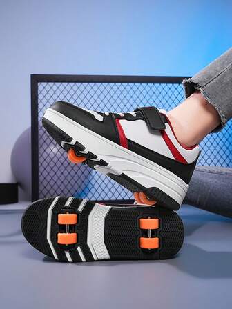 1 par de patines de ruedas/patines en línea con 4 ruedas, estables, con cierre de gancho y bucle, desmontables y de doble uso, adecuados para el uso diario como calzado deportivo para adolescentes