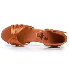Ladies' Black Mid Heeled Latin Dance Shoes, Classic Five Weave Upper, Ladies' Summer Sandals, High Heels Dance Shoes, Latin Dance Shoes Satin Professional Banquet Party Wedding Jazz Rumba Tango Salsa Practice Performance Dance Shoes Indoor Sandals - Brown - View 9