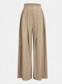 Pantaloni casual da donna a gamba dritta con tasche vere, tinta unita, alla moda, autunnali