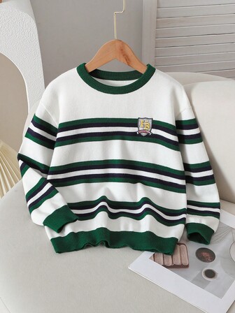 Boys' Casual Long Sleeve Striped Knit Sweater, Autumn/Winter