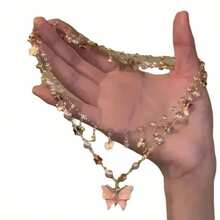 Elegant Pink Butterfly Tassel Necklace - Vintage Style, Diamond-Encrusted Alloy Clavicle Necklace For Women | Perfect Gift For Valentine's Day Or Everyday Decor