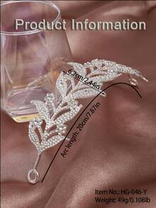 1pc Women Rhinestone Leaf Decor Glamorous Bride Headband For Wedding Party Elegant Tiaras Valentine's Day Accessories - Silver - View 11