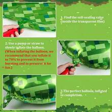 40 Inch Green Pixel Miner Themed Balloon Set, Diamond Sword Aluminum Film Balloon Jungle Game Event, Birthday Party Decoration