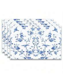 6pcs Blue And White Porcelain Pattern Placemats, 100% Polyester Woven, Size 12"X18"/30cm X 45cm, Machine Washable, Heat Resistant, Stain Proof, Waterproof, Easy To Clean, Suitable For Tabletop Decor, Dish Protection, Gifts, Party Decoration, Kitchen And Living Room Decor. - Blue - View 15
