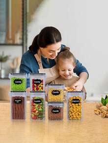 30pcs  Kitchen Decor And Accessories,Vanity,Food Jars And Dispensers, Plastic Airtight Food Storage Containers For Cereals, Snacks And Sugar, Grain Dispensers With Labels And Markings, Dishwasher , Kitchen Accessories,Local Warehouse,Organization And Storage