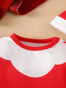 2pcs/Set Christmas Santa Claus Cartoon Baby Jumpsuit + Santa Hat, Autumn/Winter