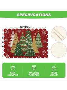 2pcs/4pcs Creative Christmas Party Linen Insulated Mat With Wavy Edge Non-Slip 12*18 Inch Heat Resistant For Christmas Holiday Farmhouse Family Gathering And Party Decoration Placemat