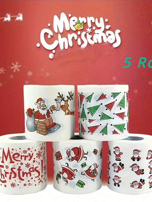 لفة ورق تواليت عيد الميلاد، بتصاميم احتفالية لسانتا وغزال وشجرة، ناعم وخالي من الغبار، عبوة تجارية كبيرة، طبقتين، لديكور العطلات والمناسبات