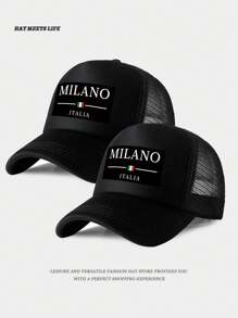 Adjustable Breathable Mesh Baseball Cap With Milan Italy Pattern Print, Unisex Outdoor Sun Hat For Daily Commute