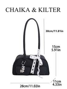 1 chiếc túi đeo vai nữ CHAIKA & KILTER bằng da PU màu trơn, kiểu dáng thời trang retro nhiều ngăn, dung tích lớn, túi Boston bowling có khóa kéo, phù hợp sử dụng hàng ngày và ngoài trời (Đã bán kèm mặt dây chuyền) - màu đen - Xem 3