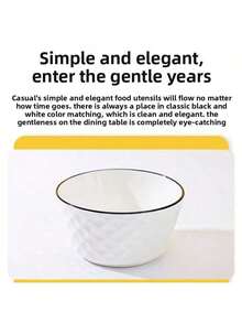 1pc/2pcs/4pcs Rose Diamond Patterned Ceramic Bowl, 4.5in/5in Pasta/Soup Bowl, Deep Ceramic Bowl, Microwave , Luxury Nordic Style Diamond Black Line Design