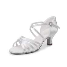 5cm Heel Soft, Lightweight & Comfortable Latin Dance Shoes, Satin Professional Ballroom, Party, Wedding, Jazz, Rumba, Tango, Salsa Practice & Performance Indoor Sandals, Women's Brown Dance Shoes - White - View 5