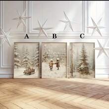YIKES 1/3pcs Christmas Tree Retro Forest Pine Tree Snow Scenery Mural, Christmas Countryside Scenery Oil Painting Print, Neutral Canvas Poster, Christmas Decoration, Bedroom, Living Room, Corridor, Fireplace Mural, Home And Room Decoration Artwork, Perfect Gift Home Decor Christmas Decorations - Multicolor - View 4
