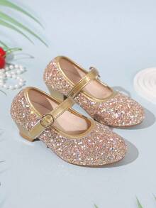 儿童圣诞礼物，秋冬新款：返校季儿童校鞋，校园婚礼，舞蹈表演及派对水钻吊坠公主鞋，甜美风格，精美蝴蝶结装饰，舒适鞋跟，舞蹈鞋，女童鞋 - 金色 - 查看 3