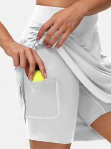 Women'S 2-In-1 High-Waist Mid-Length Tennis Skirt With Built-In Shorts Pocket - Quick-Dry Athletic Yoga Skirt, 20" Knee-Length Golf Skirt, Solid Color, All-Season Workout & Casual Wear, Workout Skirt, Sleek Design, Durable Fabric