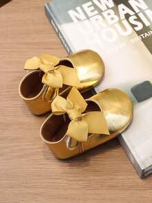1 Pair Infant Girl Toddler Shoes, Cute Bow Princess Style Infant Walking Shoes - Gold - View 4