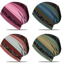 1/4 piezas Gorro de punto suave con rayas de colores vibrantes - Informal, transpirable, mezcla elástica de poliéster, tonos azules y grises, adecuado para ciclismo al aire libre, unisex, sin visera - Multicolor - Ver 10