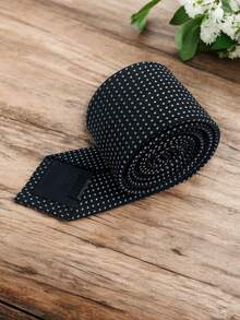 Luxury Men's Skinny Tie Polyester Silk Solid Color Polka Dots Slim Jacquard Groomsmen Tie - 黑與白 - 查看 4