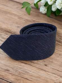 Luxury Men's Skinny Tie Polyester Silk Solid Color Polka Dots Slim Jacquard Groomsmen Tie - 藍色 - 查看 2