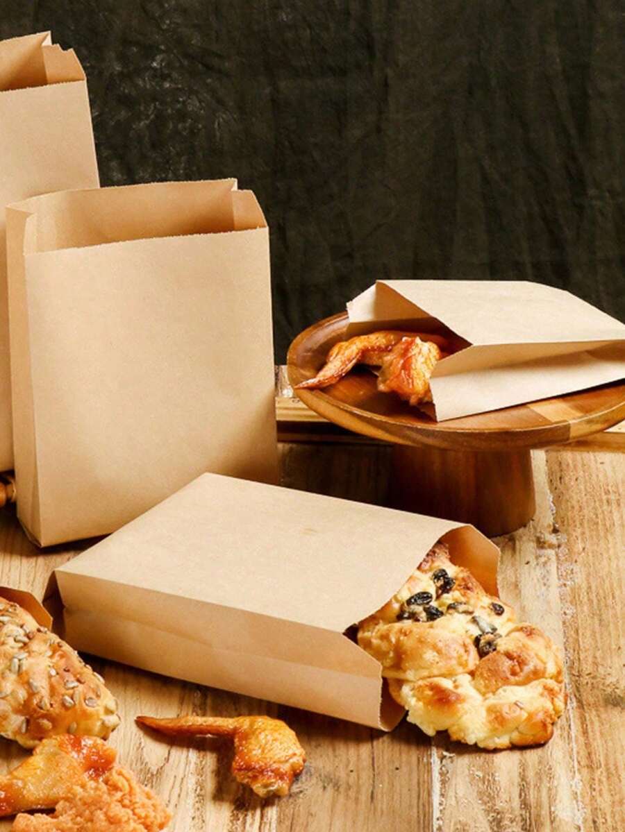 50/100pcs Kraft Paper Sandwich Bags,Greaseproof Disposable Food Bags For Burgers, Desserts, Fried Chicken | Leak-Resistant Snack Packaging For Parties, Catering, Food Truck | Wedding Birthday | Back To School - Multicolor - View 1