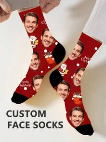 1 Pair Of Custom Christmas Socks, Custom Printed Christmas Socks, Personalized Smiling Face Socks, Custom Picture New Year Socks, Father's Day Gifts, Best Friend Gifts, Anniversary Gifts, Valentine's Day Gifts, Birthday Gifts, Wedding Gifts, Mother's Day Gifts, Mom/Dad Gifts, Girlfriend/Boyfriend Gifts, Her/His Gifts