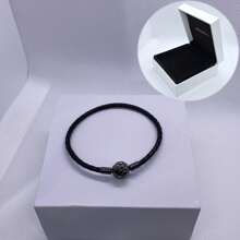 1 件高端女士皮革圆头扣饰皮绳手链系列，适合日常佩戴，适合饰珠，完美的圣诞节情人节礼物