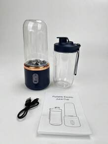 2 合 1 便携式榨汁机和搅拌机，带 USB 充电 - 6 刀片双杯，适合制作冰沙、奶昔和冰饮 - 适合注重健康的人士、旅行、工作或家庭使用的完美礼物，容量 16.91 盎司，旅行榨汁机 | 现代厨房电器 | 耐用塑料机身，榨汁机底座