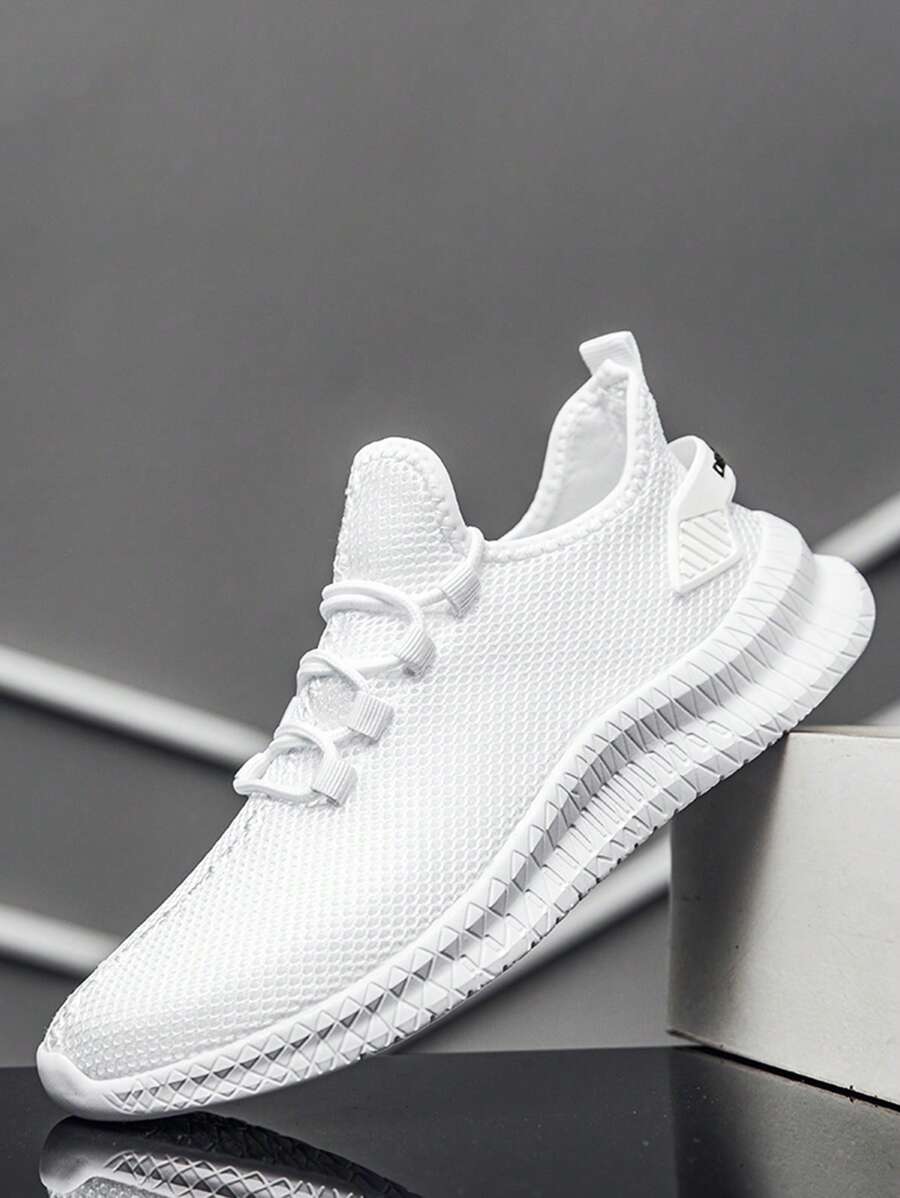 男士步行鞋，超轻网球跑鞋，网眼面料防滑休闲舒适健身运动鞋，透气白色 2000 年代风格情人节创意 - 白 - 查看 1