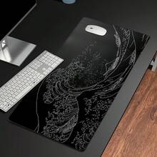 1PC Black & White Giant Wave Gaming Mouse Pad - Large Desk Mat, Office Desktop Accessory | Locking Edge Design, Non-Slip Rubber Base | XL & XXL Sizes Available, Suitable For Home & Office | Ideal Gift For Boyfriend/Girlfriend, Back To School Essential - 黑色 - 查看 2