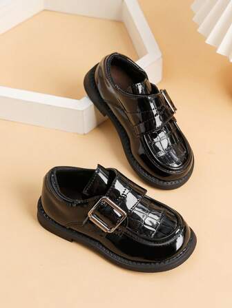 Boys' New Black Soft Sole Leather Shoes, Children's British Style Casual School Shoes For Little & Big Kids