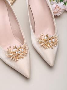 2件装可拆卸DIY鞋饰，金色羽毛翅膀造型水晶装饰鞋夹，时尚优雅，适用于高跟鞋、平底鞋、凉鞋、浅口鞋、婚鞋、约会鞋、婚礼鞋、办公鞋等。