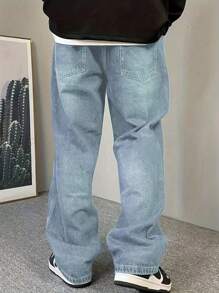 Men's Retro Loose Fit Jeans, Versatile Casual Wear For All Seasons - Light Wash - View 3