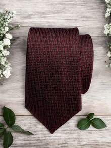Luxury Men's Skinny Tie Polyester Silk Solid Color Polka Dots Slim Jacquard Groomsmen Tie - 酒紅色 - 查看 1