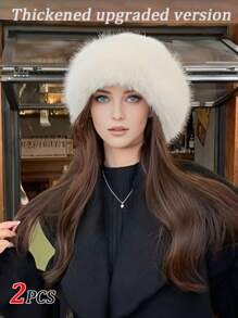 1/2/4pcs New Winter Furry Hats For Women, Autumn/Winter European & Korean Style Warm Hats, Fashionable Solid Color Flattering Mongolian Hats, Thickened Winter Outfits