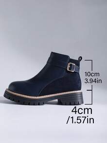 秋冬女士时尚 Y2K 侧拉链假日休闲度假扣环踝靴 - 寶藍色 - 查看 8