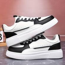 Herren Skaterschuhe mit dicker Sohle - höhenerhöhende rutschfeste Sneaker, leichte Streetwear Schuhe, weiße multifunktionale Sportschuhe für den Frühling - Schwarz - Übersicht 4