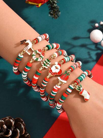 5 pièces/6 pièces Bracelet de Noël, Renne, Père Noël, Bracelet décoratif en céramique souple en forme d'arbre de Noël, cadeau de Noël, convient pour les cadeaux de fête, les cadeaux de Noël, les cadeaux de la Saint-Valentin, convient pour les garçons et les filles. Les styles sont expédiés de manière aléatoire. Décoration de Noël, décoration de la maison, décoration de la pièce, hiver