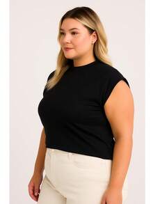 T-Shirt Muscletee Blouse Plus Size In Black Brown White Cotton Knitted Fabric Office Spring Summer - Black - View 3