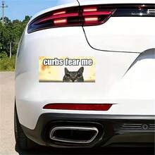 1 件“Curbs Fear Me”搞笑猫咪表情包贴纸，7 英寸防水耐用乙烯基汽车保险杠贴纸，适用于笔记本电脑、滑板、行李箱、摩托车车窗的美观贴花，适合新司机的创意搞笑礼物，可移除以适应任何光滑表面/美观汽车贴花，Z 世代幽默贴纸，/坏司机贴纸，/Curbs Fear Me 贴纸 - 彩色 - 查看 4