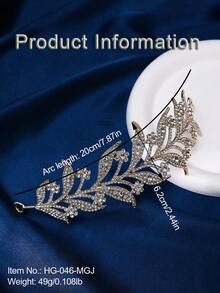 1pc Women Rhinestone Leaf Decor Glamorous Bride Headband For Wedding Party Elegant Tiaras Valentine's Day Accessories - Silver - View 14