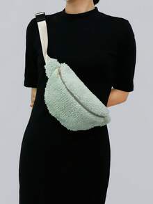 1PC New Autumn/Winter Fuzzy Waist Bag,Soft Sherpa Fabric Adjustable Strap Design - Women's Pouch For Daily, Shopping, Campus & Casual Outings - Multicolor - View 11