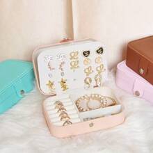 1pc PU Jewelry Storage Box, Portable Travel Jewelry Organizer, Vanity Storage Container, Multi-Compartment Travel Jewelry Display Box, Storage Gift Box, Display Box, Simple Flip Cover, Large Capacity, Suitable For Storing Rings, Necklaces, Earrings, Watches, Lipsticks And Other Accessories, Bedroom Accessories, Outdoor Travel Supplies, -Button Closure, Beautiful International Style, Suitable For Travel And Home, Ideal Gift For Girls