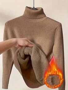 大码女式休闲加厚宽松高领毛衣 - 棕色 - 查看 1